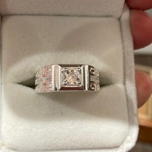 Silver Men's Ring with Clear Stone